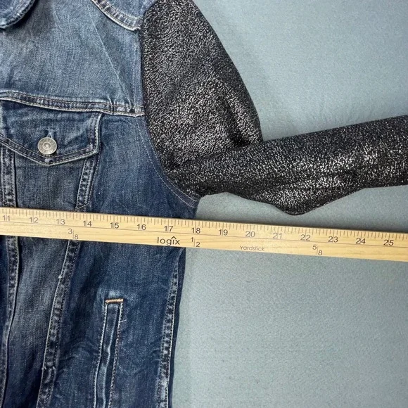 Express Blue Denim Jacket Metallic Silver Sleeves Womens Medium - Picture 4 of 7